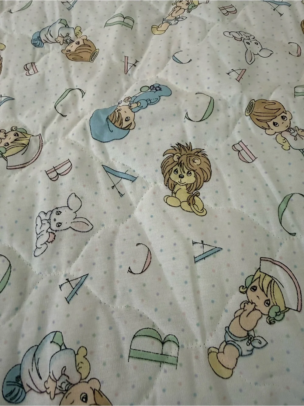 Vintage Precious Moments Alphabet Baby Blanket With Ruffle Border